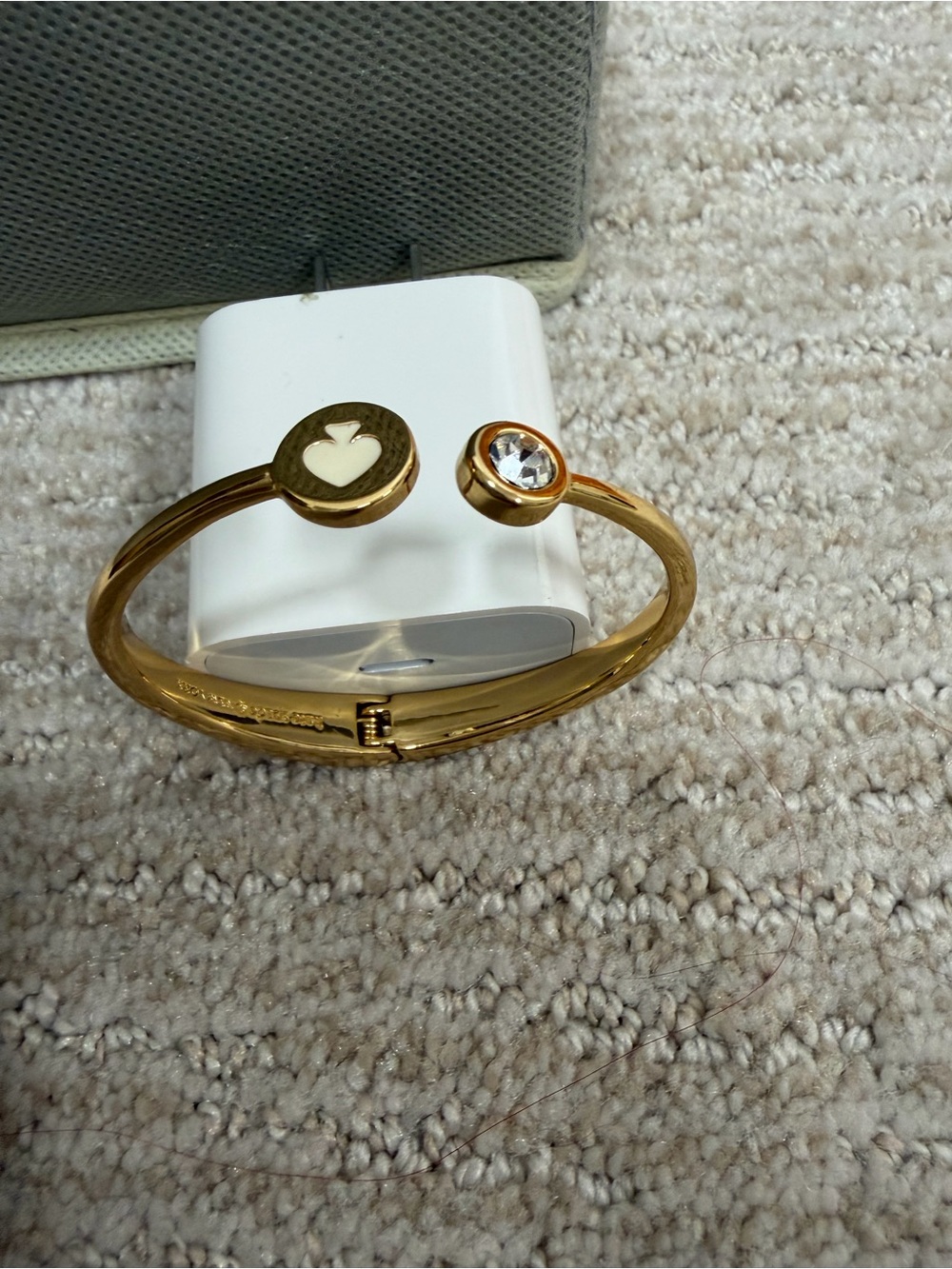 Kate Spade Spot The Spade Open Hinge Bangle Gold Crystal Enamel Cuff